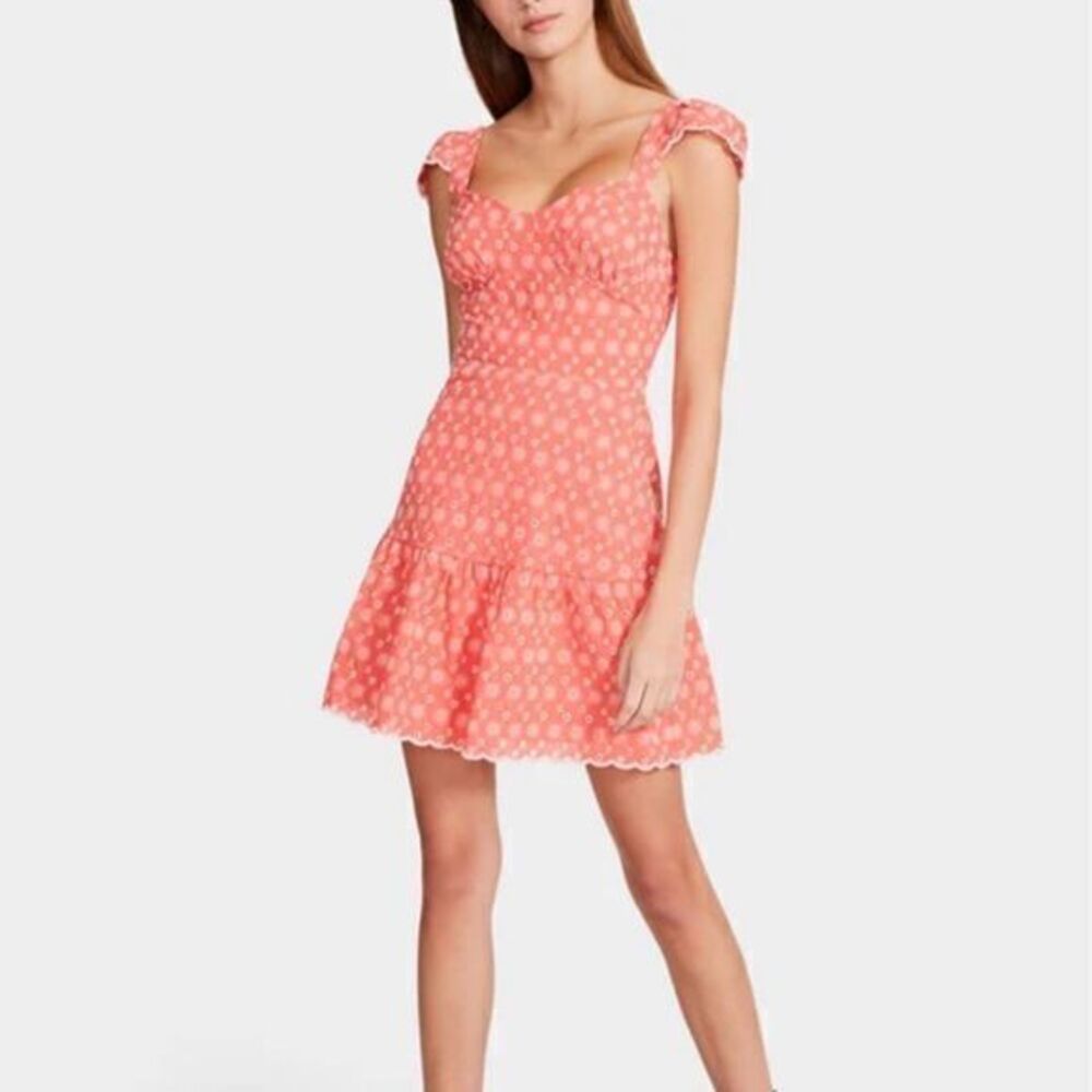 Betsey Johnson coral eyelet embroidered ruffle dress medium